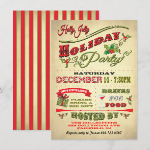 Invitación Antiguo Holly Jolly Holiday Party