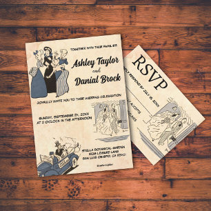 Invitación Antiguo libro de historietas de época Boda de Moda