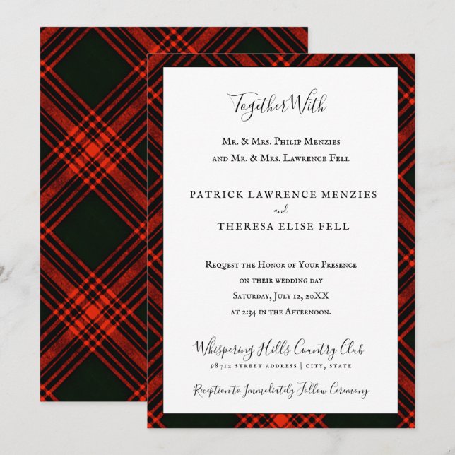 Invitación Antiguo Menzies Clan Rojo Tartán Escocia Plaid (Anverso / Reverso)