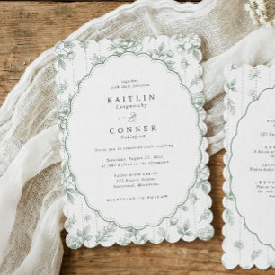 Invitación Antiguo ovalado verde salvia floral francés boda