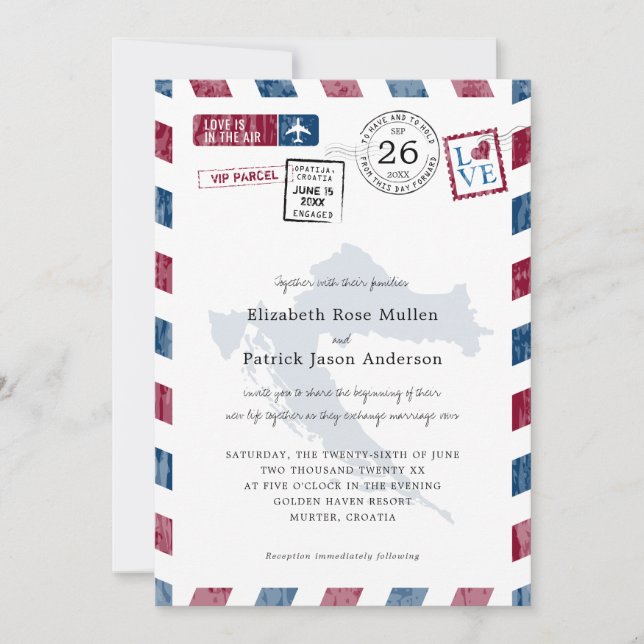 Invitación Antiguo paquete de correo aéreo a Boda de Croacia (Anverso)