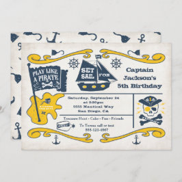 Invitación Antiguo partido de cumpleaños nautical Pirate Tick