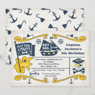 Invitación Antiguo partido de cumpleaños nautical Pirate Tick