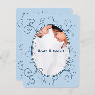 Invitación Antiguo Polka Dots Blue Photo Boy Shower