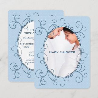 Invitación Antiguo Polka Dots Blue Photo Boy Shower