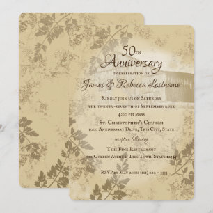 Invitación Antiguo refugio de campo de oro 50 años de Boda