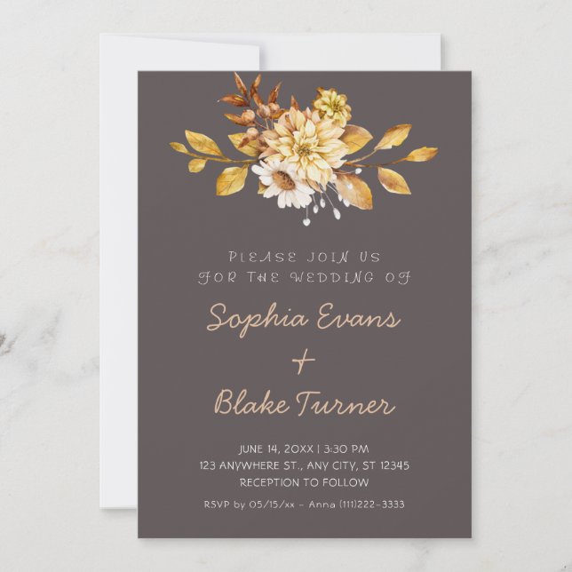 Invitación Antiguo Rústico Suave Floral Ash Gray Boda (Anverso)