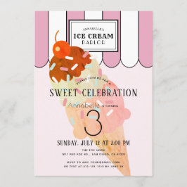 Invitación Antiguo Salón De Crema De Hielo Rosa