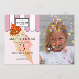 Invitación Antiguo salón de helados rosados de moda Foto Cump