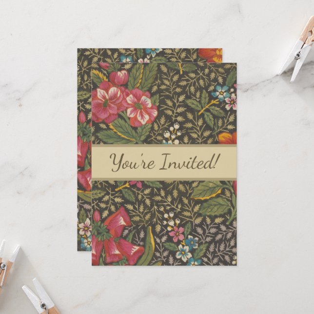 Invitación Antiguo toile francés de Jouy ramas florales de lo (Anverso/Reverso In Situ)