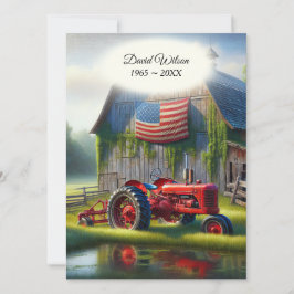 Invitación Antiguo Tractor Rojo Con Bandera Estadounidense