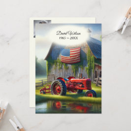 Invitación Antiguo Tractor Rojo Con Bandera Estadounidense