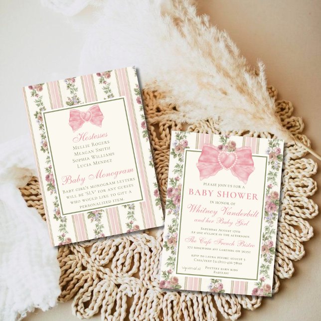 Invitación Antiguo victoriano Coquette Bow Floral Baby Shower (Subido por el creador)
