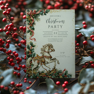 Invitación Antiguos Navidades de caballos de Rocking Holiday
