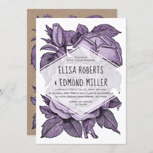 Invitación Antiguos rosas violetas floral de bodas vintage