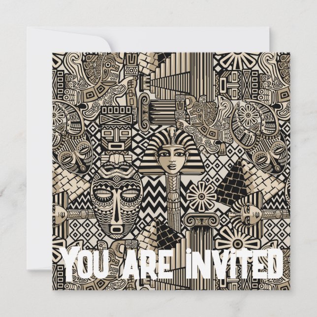 Invitación Antiguos Símbolos Históricos Estilo Tatuaje (Anverso)