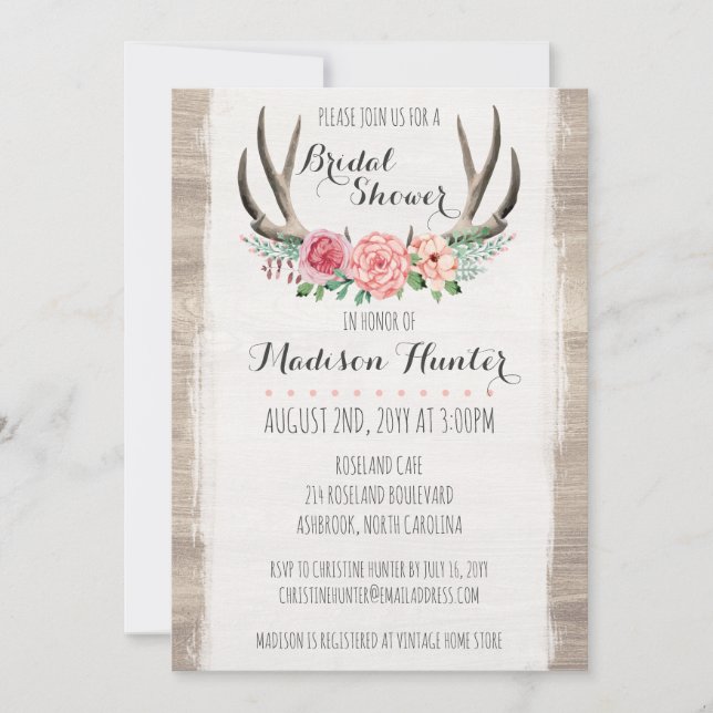 Invitación Antillas florales Boda Rústica Personalizado de du (Anverso)