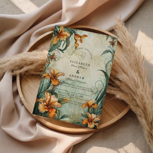 Invitación Antique Botanical Lily Wedding (Subido por el creador)