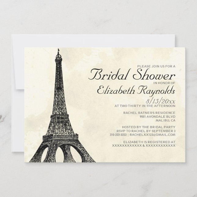 Invitación Antique Eiffel Tower Bridal Shower Invitations (Anverso)