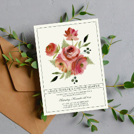 Invitación Antique Floral Pink Evergreen Bouquet Wedding