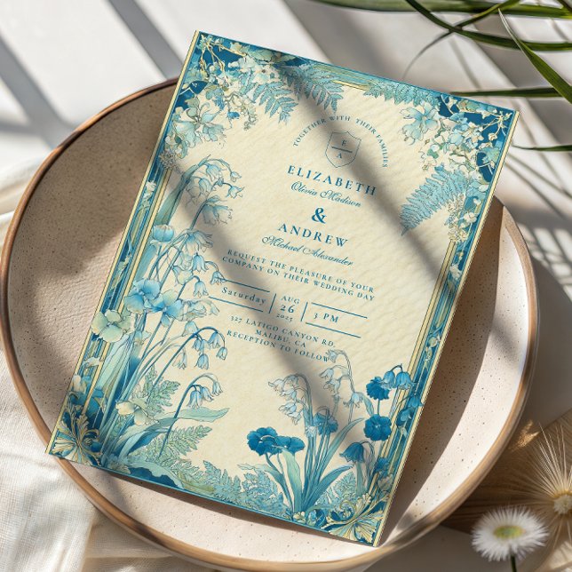 Invitación Antique Garden Blue Flower Wedding (Subido por el creador)