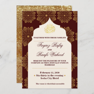 Invitación Antique Gold Mandalas Burgundy Red Islamic Wedding