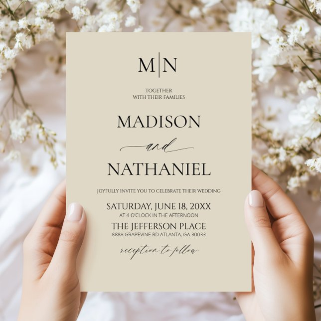 Invitación Antique Ivory Elegant Minimalist Initial Wedding (Subido por el creador)
