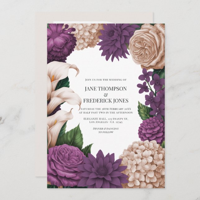 Invitación Antique Plum, Blush Taupe & Shadow Mulberry (Anverso / Reverso)