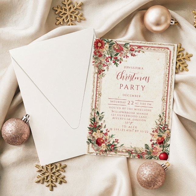 Invitación Antique Red Berry Baroque Christmas (Subido por el creador)