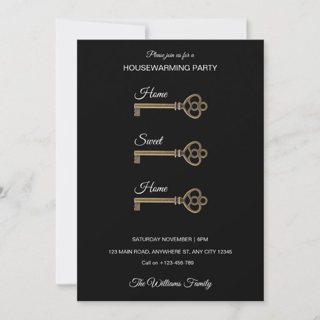 Invitación Antique Skeleton Key Housewarming Invitation (Anverso)