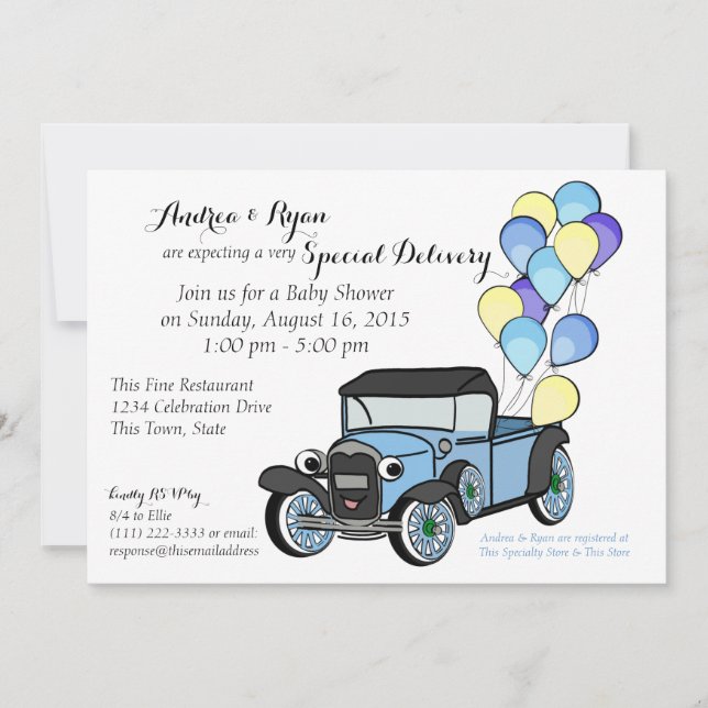 Invitación Antique Truck Baby Shower (Anverso)