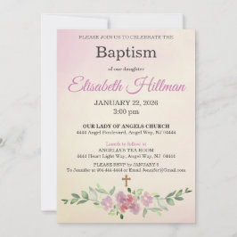 Invitación Antique Yellow & Dusty Rose Watercolor Baptism