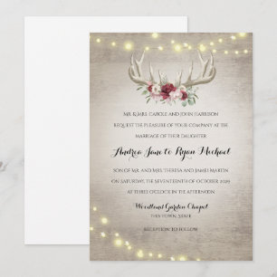 Invitación Antler de venado y String iluminan a Boda ruso