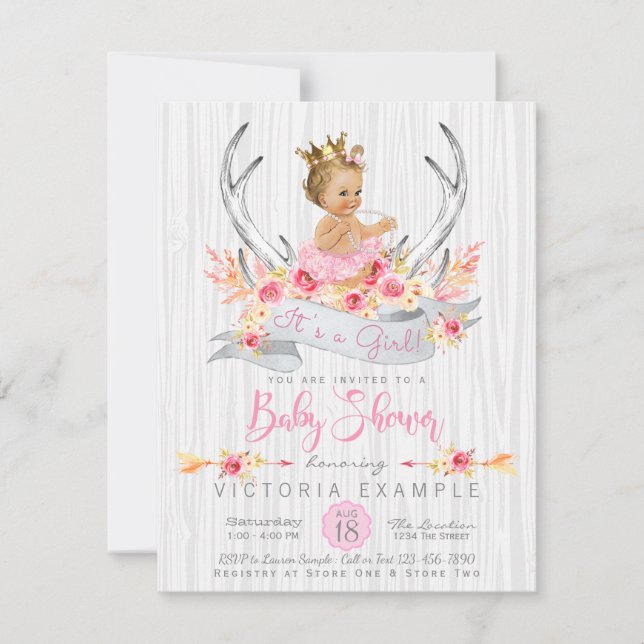Invitación Antler Tribal Boho Princess Baby Shower (Anverso)