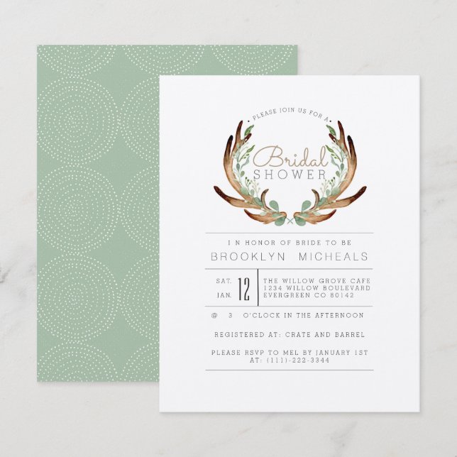 Invitación Antler y Vine Rústicos | Kraft | Ducha de novia (Anverso / Reverso)