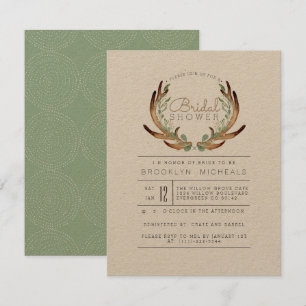 Invitación Antler y Vine Rústicos   Kraft   Ducha de novia