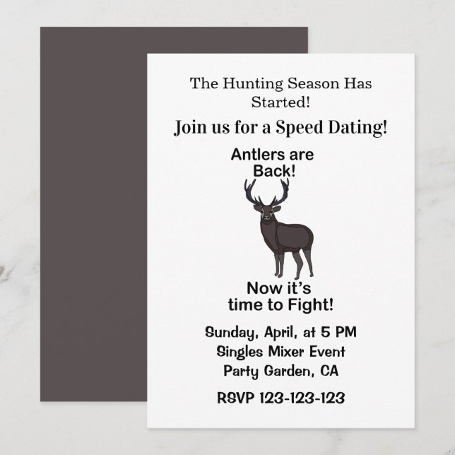 Invitación Antlers Are Back Deer Quote Hunting Speed Dating (Anverso / Reverso)