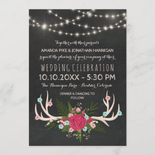 Invitación Antlers de rosa roja - Boda de tablero de calzado 
