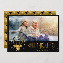 Invitación Antlers de venado Flechas Navidades Foto V2 Gold I