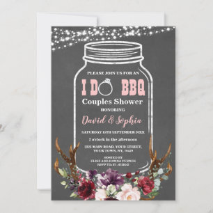 Invitación Antlers florales Mason Jar Chalk I DO BBQ