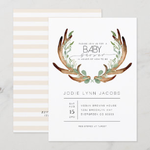 Invitación Antlers Rústicas Femeninas   Baby Shower acuarela