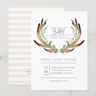 Invitación Antlers Rústicas Femeninas | Baby Shower acuarela