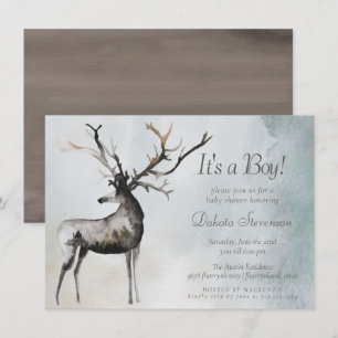 Invitación Antlers Rústicos   Ethereal Woodland Baby Boy Show