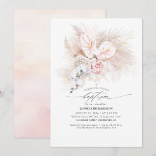 Invitación Antrurio rosa y bautismo floral de gramo de pampas