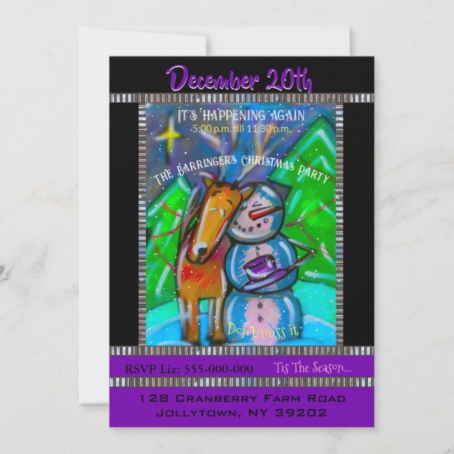 Invitación anual de la fiesta de Navidad del muñec (Anverso)