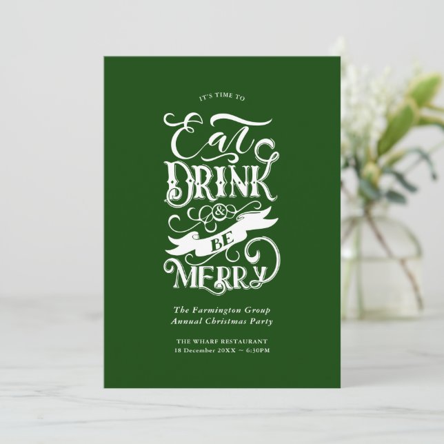 Invitación Anual fiesta de vacaciones come bebida sé merry ve (Anverso de pie)