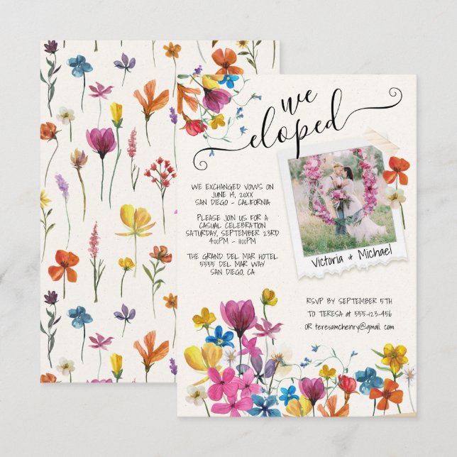Invitación Anunciamos Nos Fugamos con Flores Prensadas Boho (Anverso / Reverso)