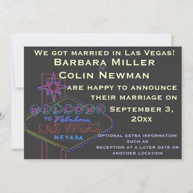 Invitación Anunciando a nuestro Boda en Las Vegas (Anverso)