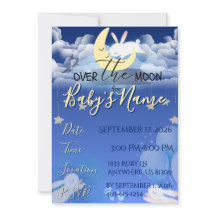 Invitación Anuncio de Baby Shower Sobre la Luna