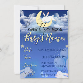 Invitación Anuncio de Baby Shower Sobre la Luna